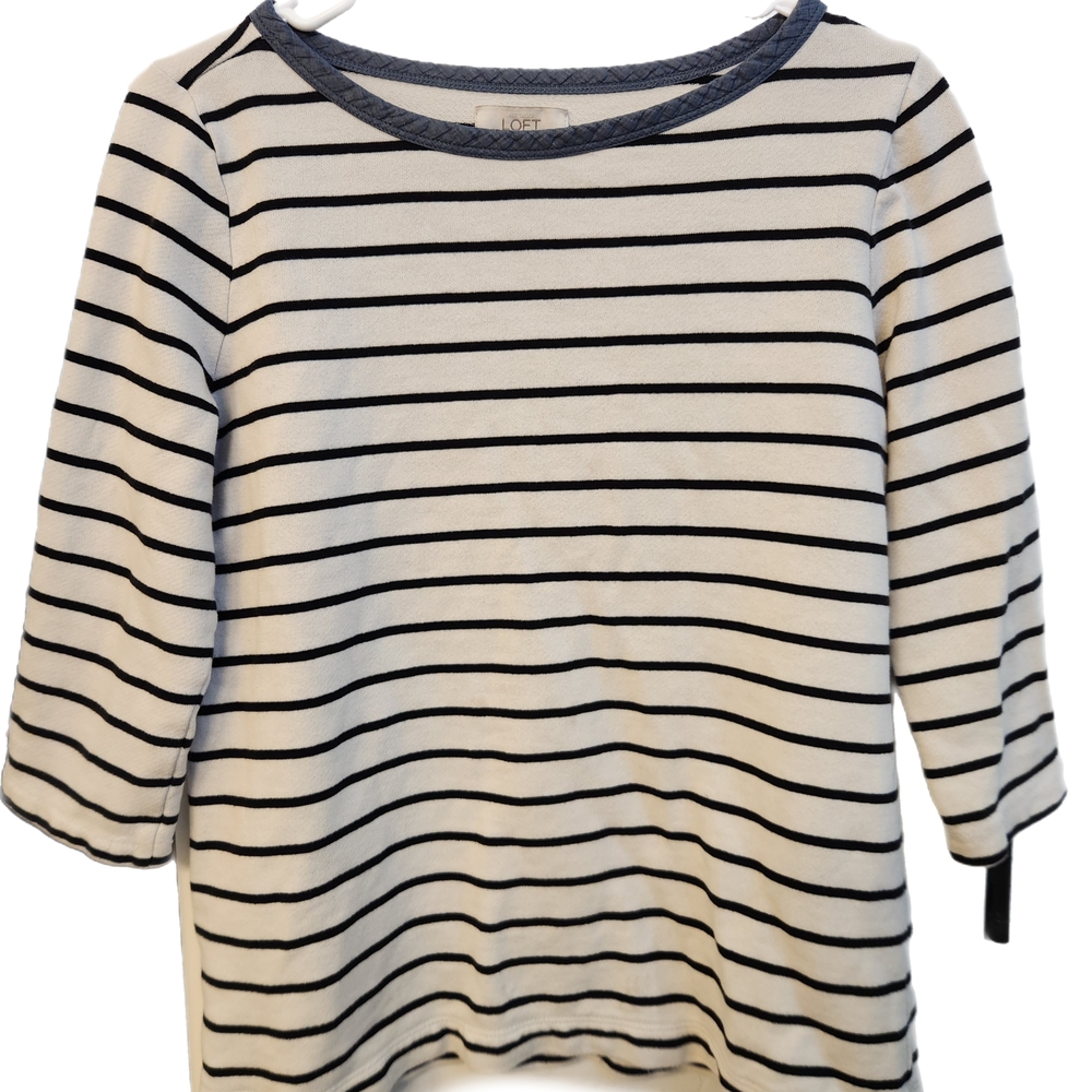 LOFT Cream and Blue Boxy Blouse